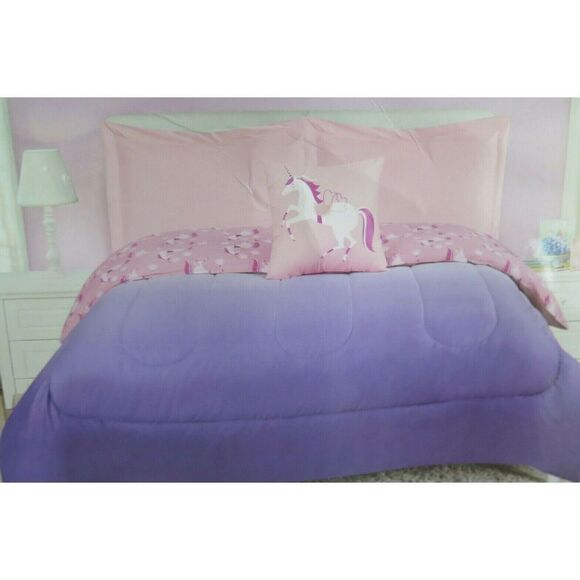 Lilly Love Purple to Pink Ombre Reversible Unicorn TWIN Comforter Set - Picture 1 of 11